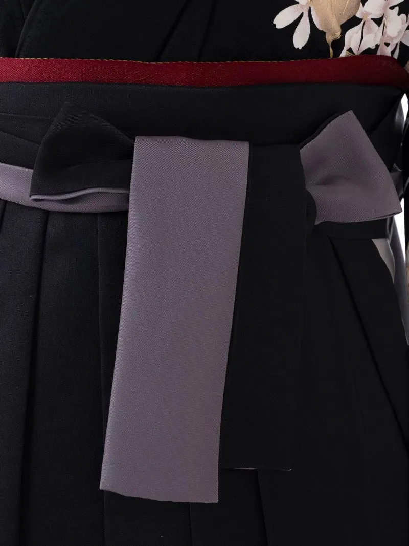 レンタル 卒業袴 二尺袖 0409  「牡丹 百合」黒×グレー