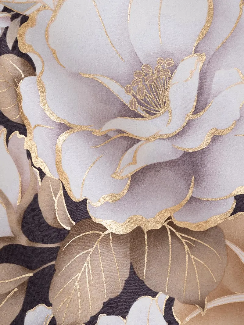 レンタル 卒業袴 二尺袖 0411  「牡丹 百合」アイボリー