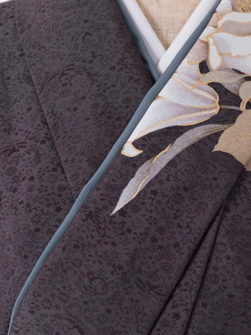 レンタル 卒業袴 二尺袖 0411  「牡丹 百合」アイボリー