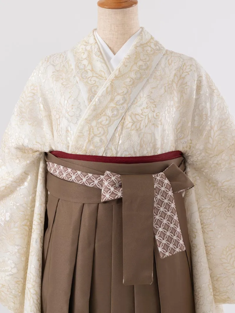  卒業袴 二尺袖 0414  「レース」 ×レースプリント袴モカブラウン