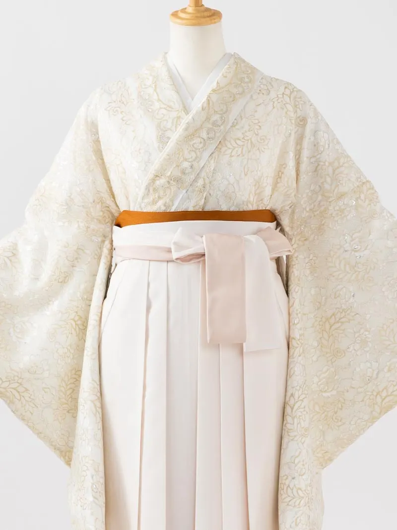  卒業袴 二尺袖 0419  「レース」 ×バイカラー袴アイボリー