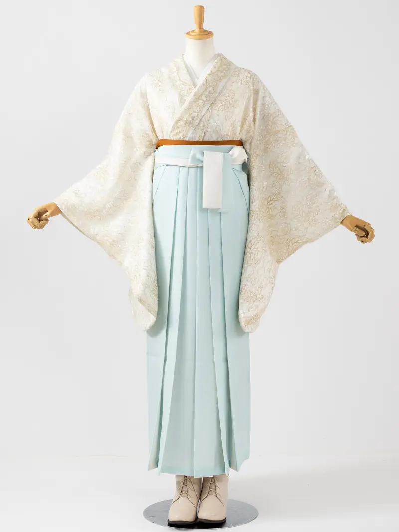 卒業袴 二尺袖 0420  「レース」 ×バイカラー袴ミント