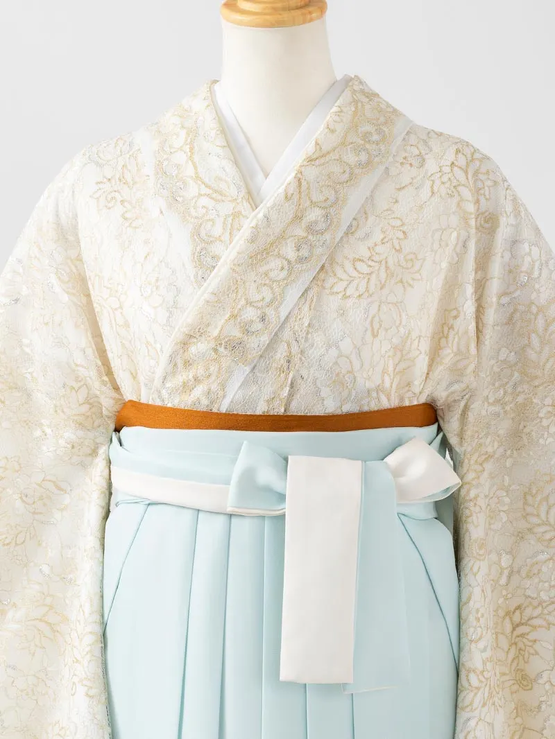  卒業袴 二尺袖 0420  「レース」 ×バイカラー袴ミント