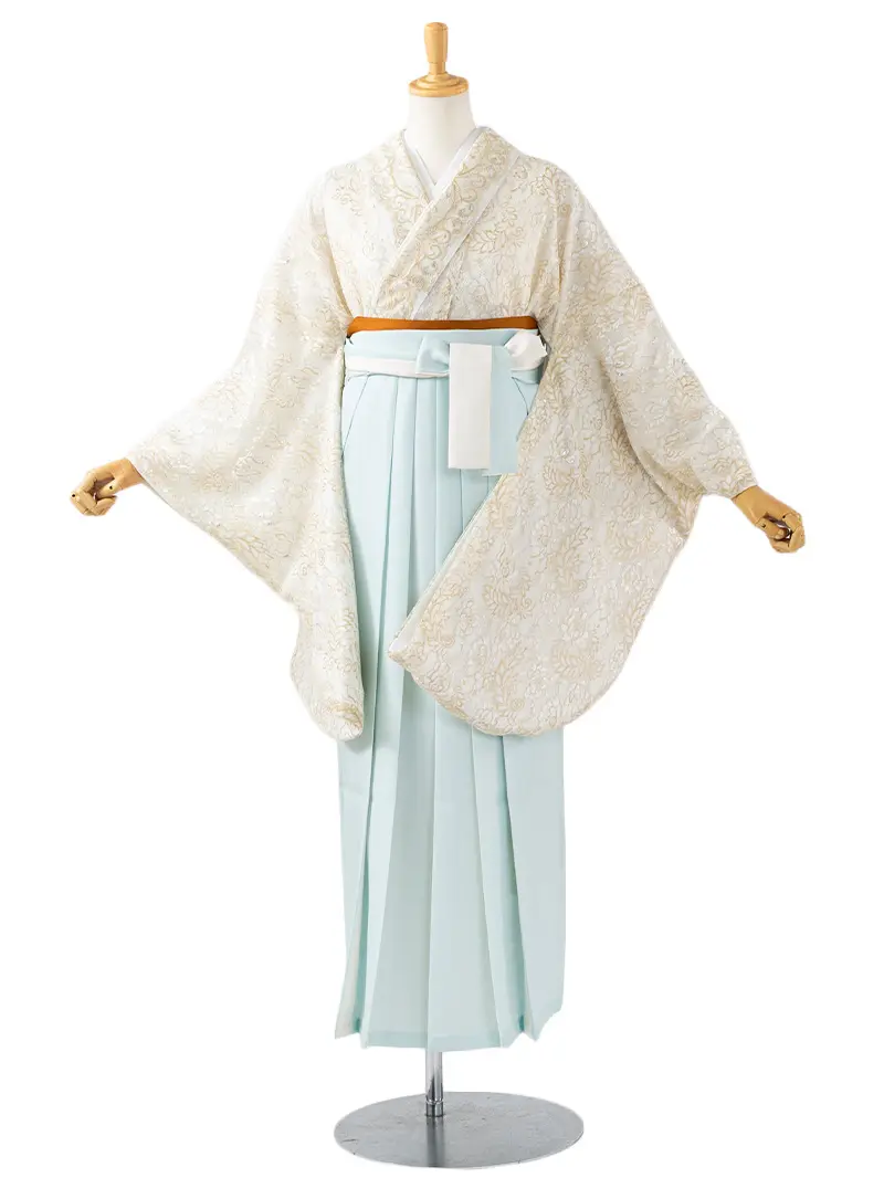  卒業袴 二尺袖 0420  「レース」 ×バイカラー袴ミント