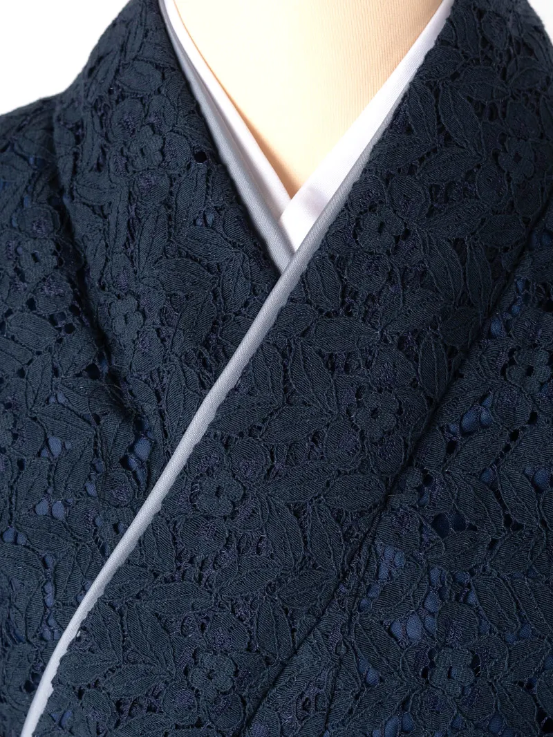 レンタル 卒業袴 二尺袖 0657 紺レース＆レースプリント袴チャコール