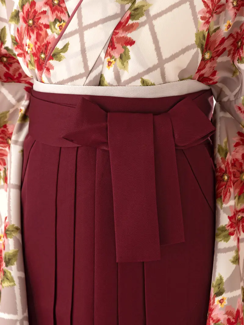 レンタル 卒業袴 二尺袖 0680 白市松にマーガレット＆刺繍袴えんじ