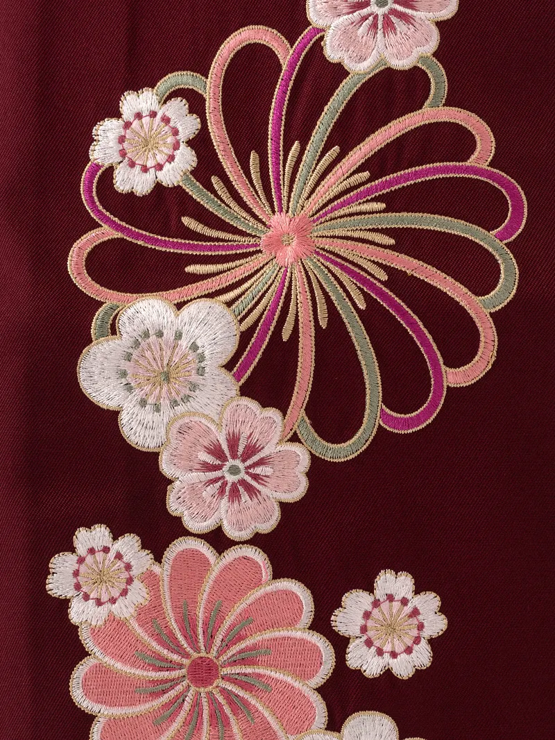 レンタル 卒業袴 二尺袖 0680 白市松にマーガレット＆刺繍袴えんじ