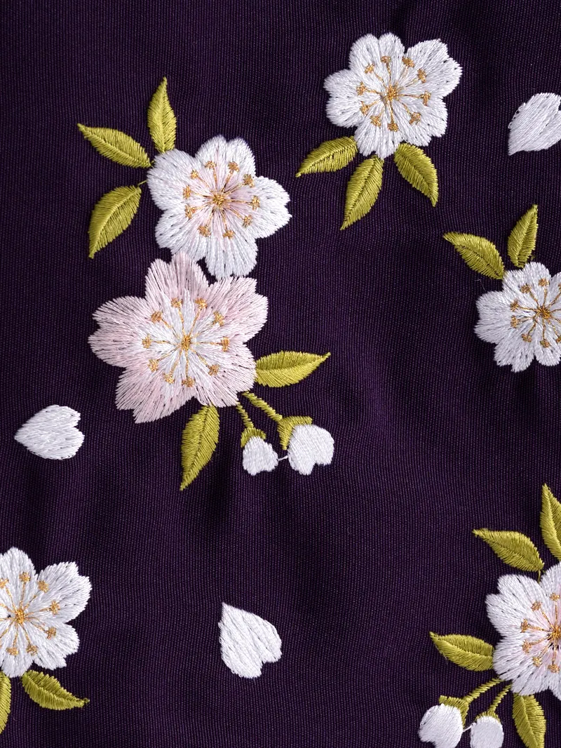 レンタル 卒業袴 二尺袖 0700 薄赤紫地に芍薬と桜＆刺繍袴紫