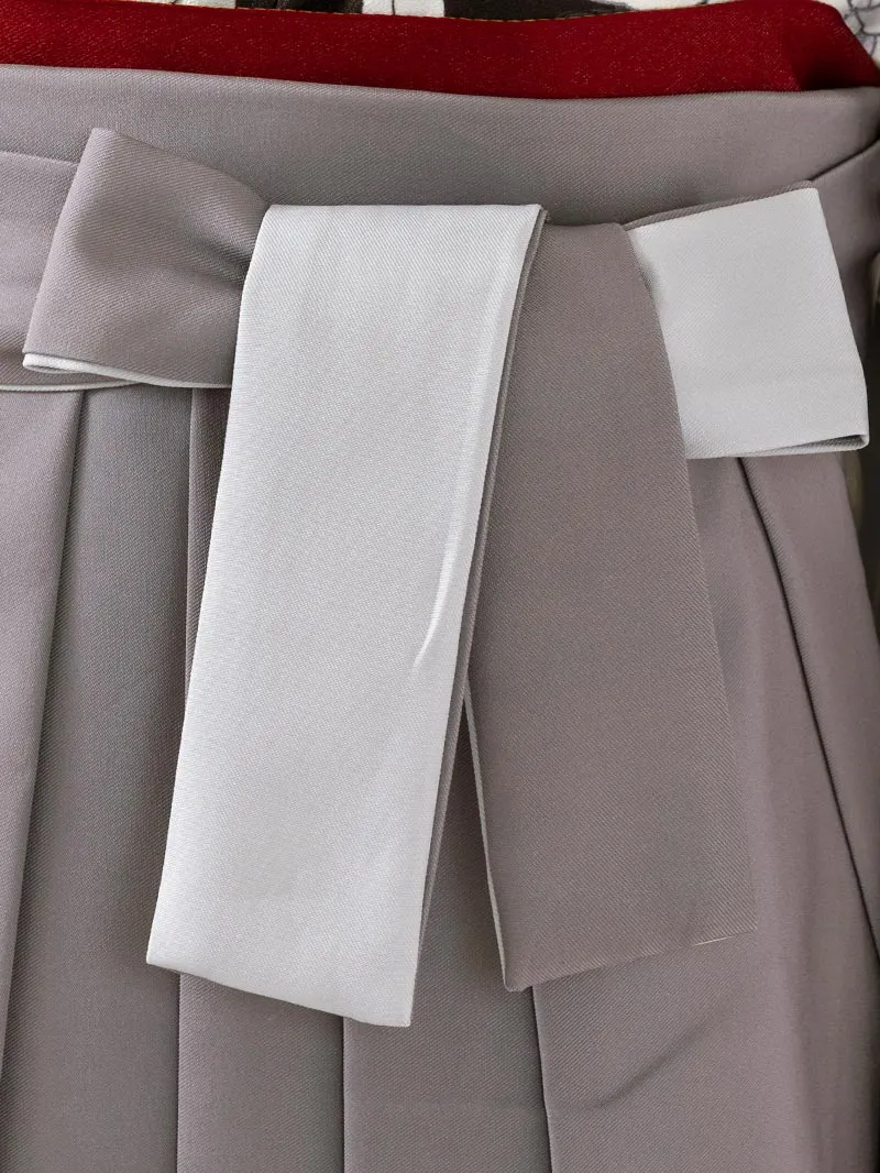 卒業袴 二尺袖 0709  「黒地に牡丹」バイカラー袴ダークグレー