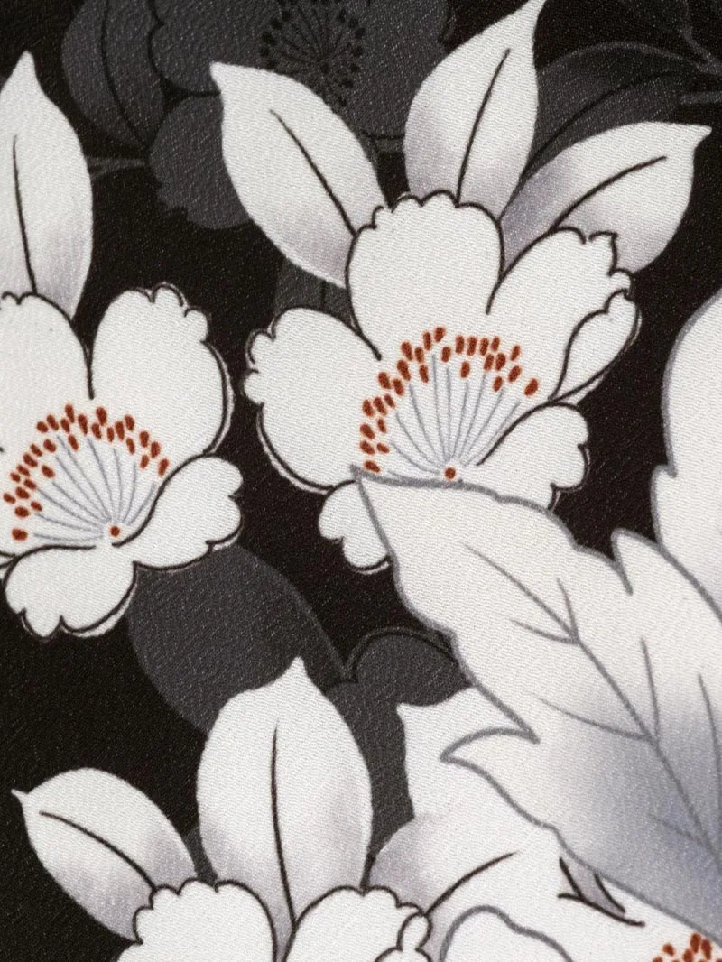 卒業袴 二尺袖 0710  「黒地に牡丹」バイカラー袴黒×グレー