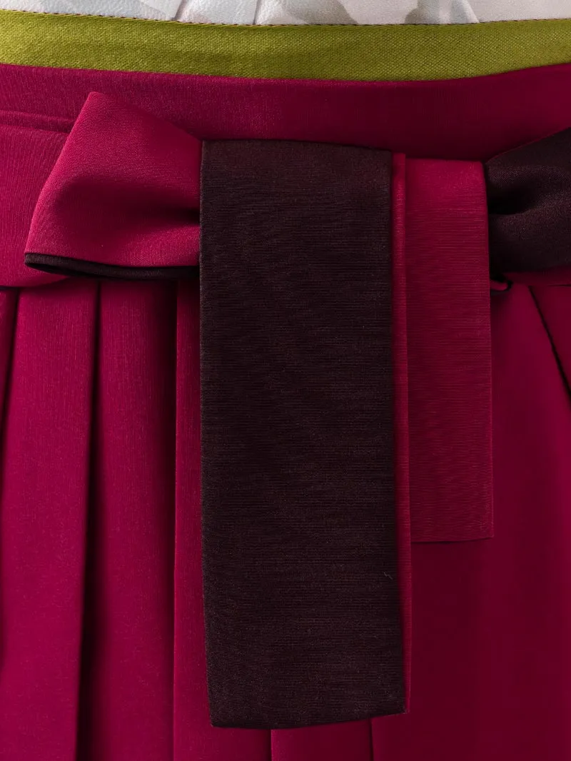 卒業袴 二尺袖 0712  「クリーム地に百合」ボカシ刺繍袴エンジ