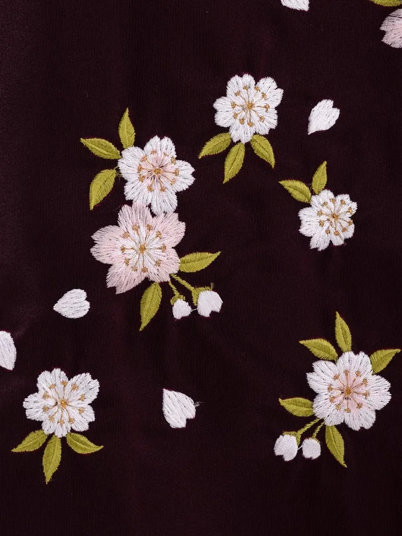 卒業袴 二尺袖 0712  「クリーム地に百合」ボカシ刺繍袴エンジ