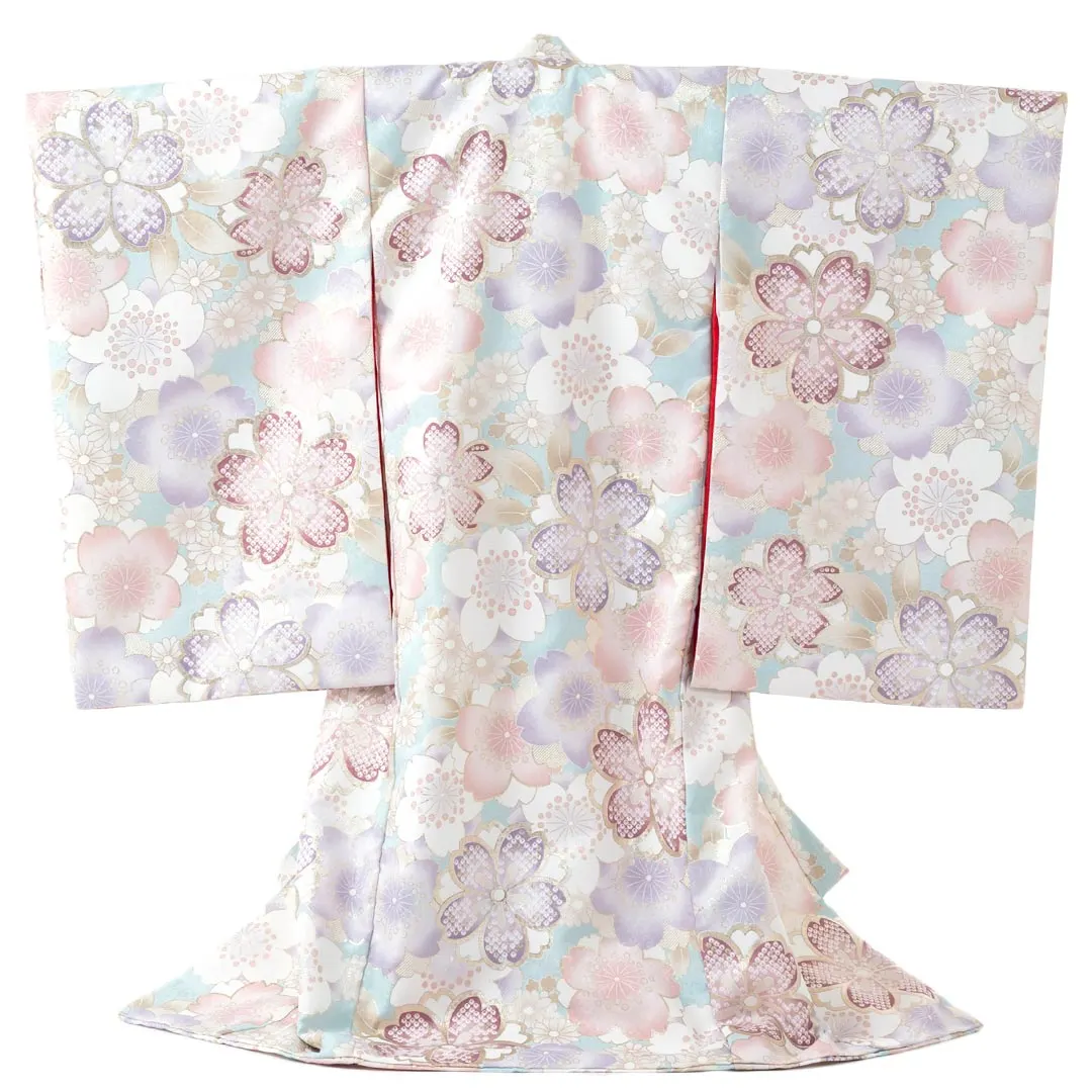 お宮参り 女の子 産着 レンタル 040 「水色 桜」 女児