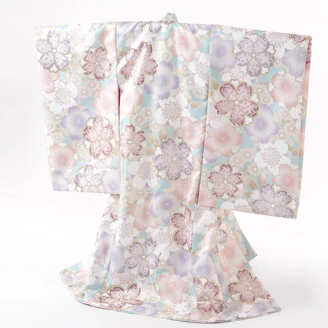 お宮参り 女の子 産着 レンタル 040 「水色 桜」 女児