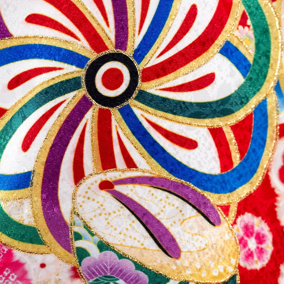 お宮参り 女の子 産着 レンタル 041 赤地 ねじ菊にこっぽり 吉祥花尽くし