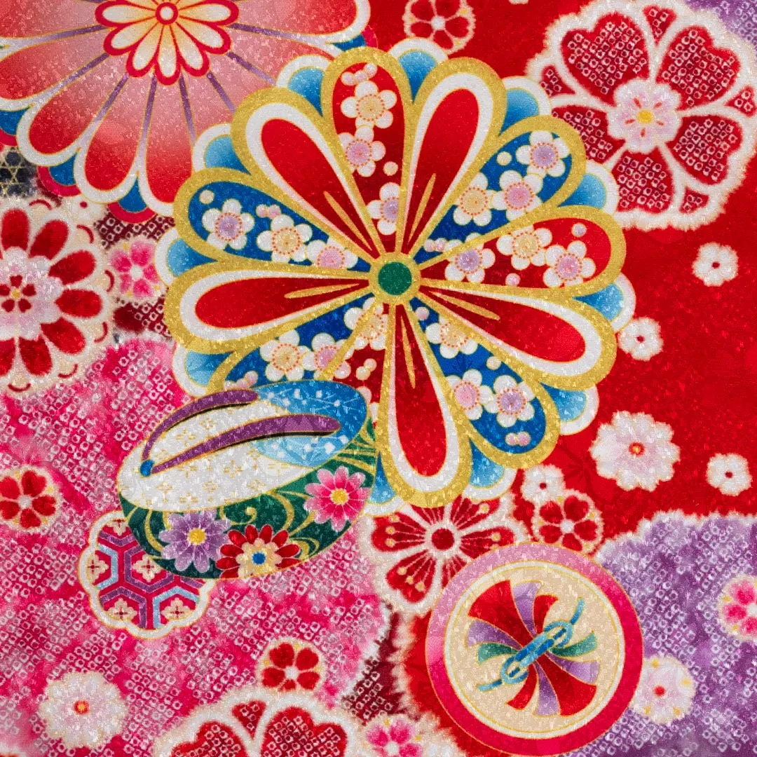 お宮参り 女の子 産着 レンタル 041 赤地 ねじ菊にこっぽり 吉祥花尽くし