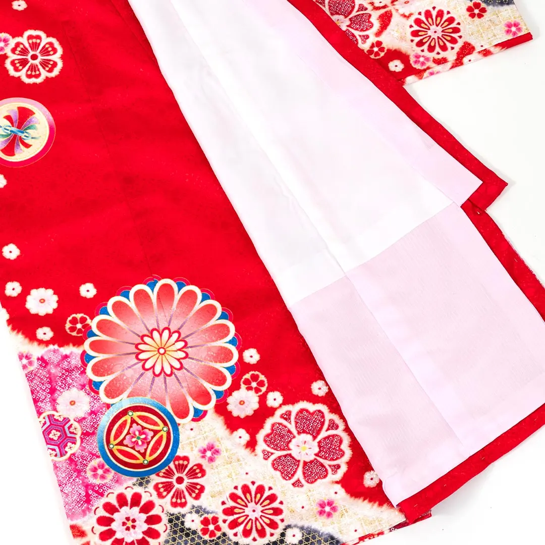 お宮参り 女の子 産着 レンタル 041 赤地 ねじ菊にこっぽり 吉祥花尽くし