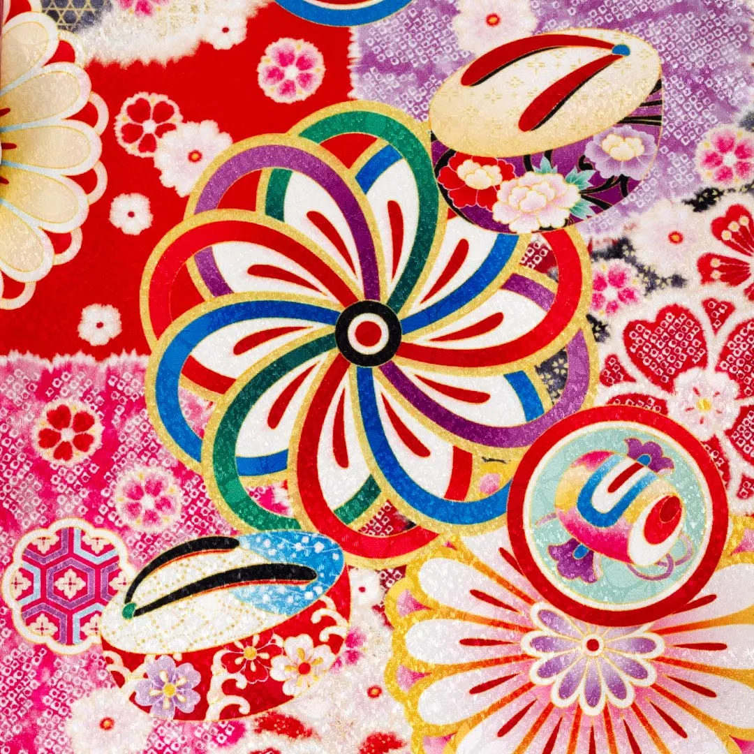 お宮参り 女の子 産着 レンタル 041 赤地 ねじ菊にこっぽり 吉祥花尽くし