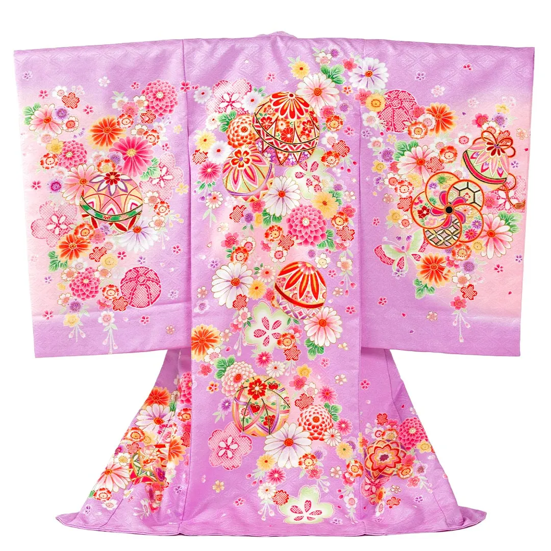 お宮参り 女の子 産着 レンタル 042 「白 鞠と花」 女児