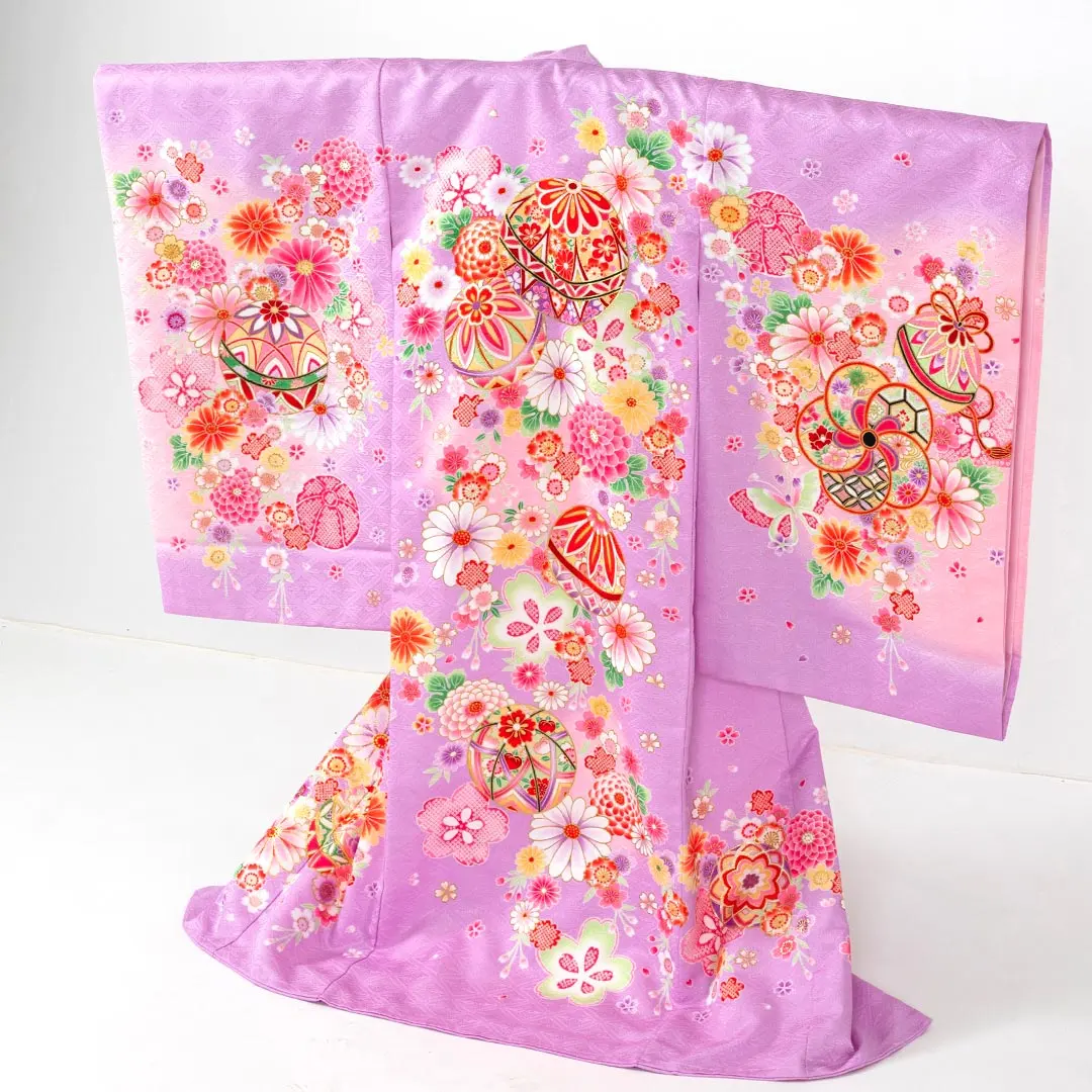 お宮参り 女の子 産着 レンタル 042 「白 鞠と花」 女児