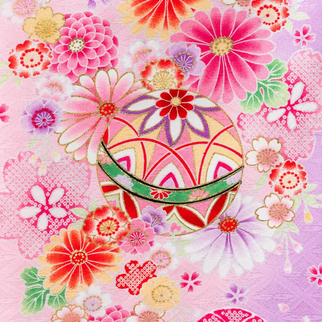 お宮参り 女の子 産着 レンタル 042 「白 鞠と花」 女児