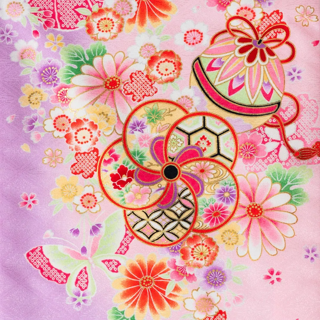 お宮参り 女の子 産着 レンタル 042 「白 鞠と花」 女児