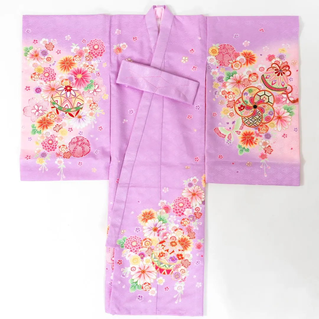 お宮参り 女の子 産着 レンタル 042 「白 鞠と花」 女児