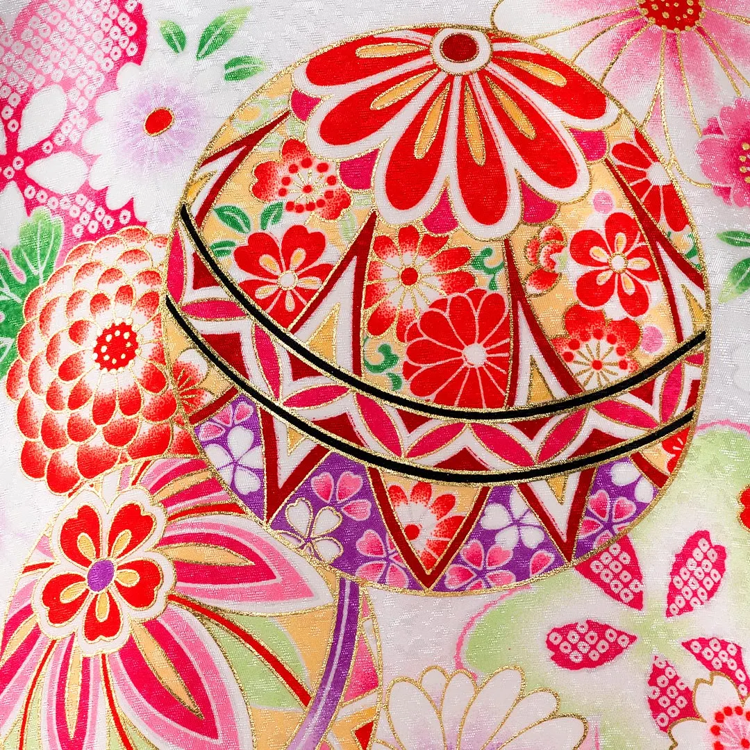 お宮参り 女の子 産着 レンタル 043 「白 鞠と花」 女児