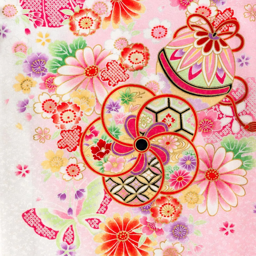 お宮参り 女の子 産着 レンタル 043 「白 鞠と花」 女児