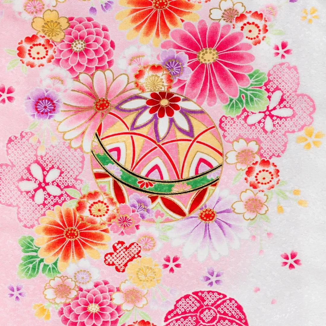 お宮参り 女の子 産着 レンタル 043 「白 鞠と花」 女児