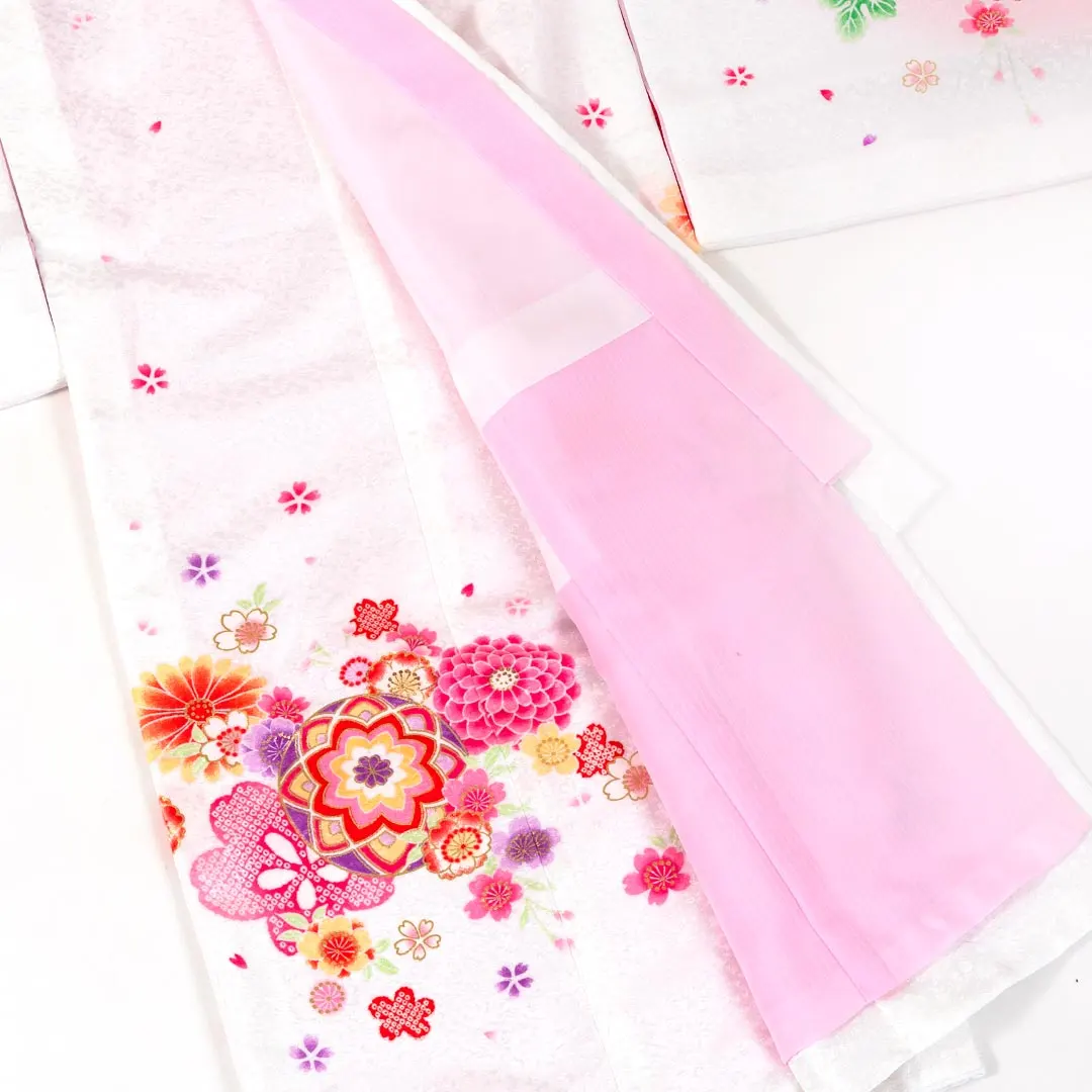 お宮参り 女の子 産着 レンタル 043 「白 鞠と花」 女児