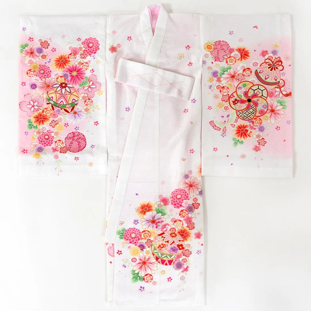 お宮参り 女の子 産着 レンタル 043 「白 鞠と花」 女児