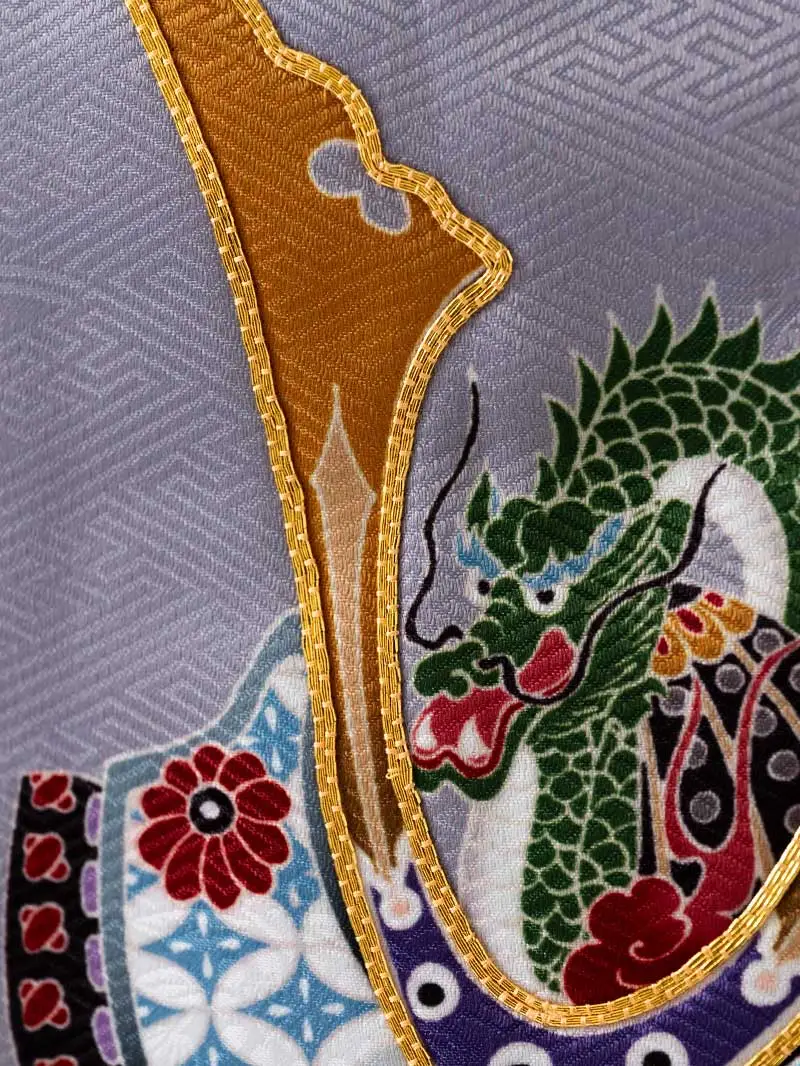 七五三 3歳男児被布 3341 矢絣に兜と龍 黒