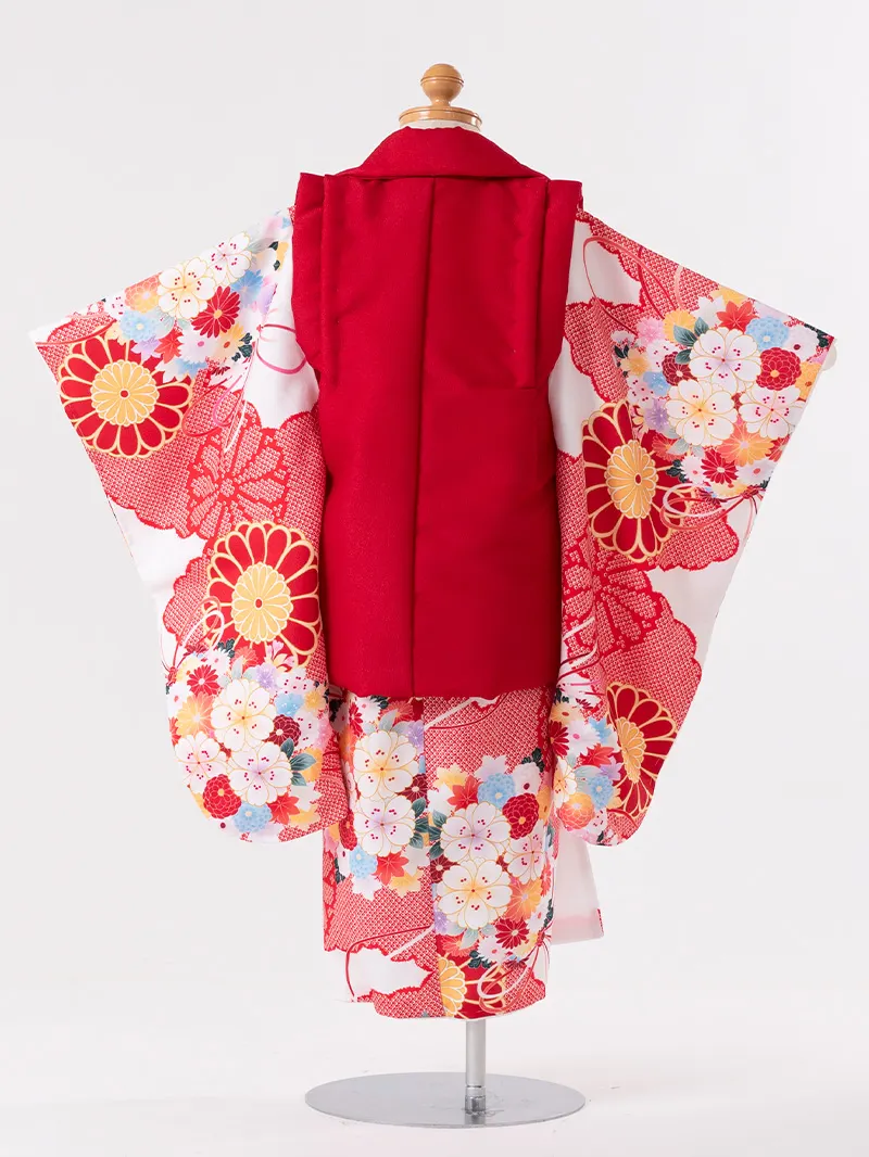 七五三(3歳女被布)3155 白地に雲取り菊と桜