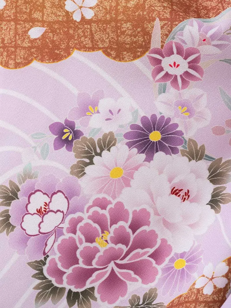 七五三レンタル(7歳女の子結び帯)7158 薄紫地に菊と芍薬