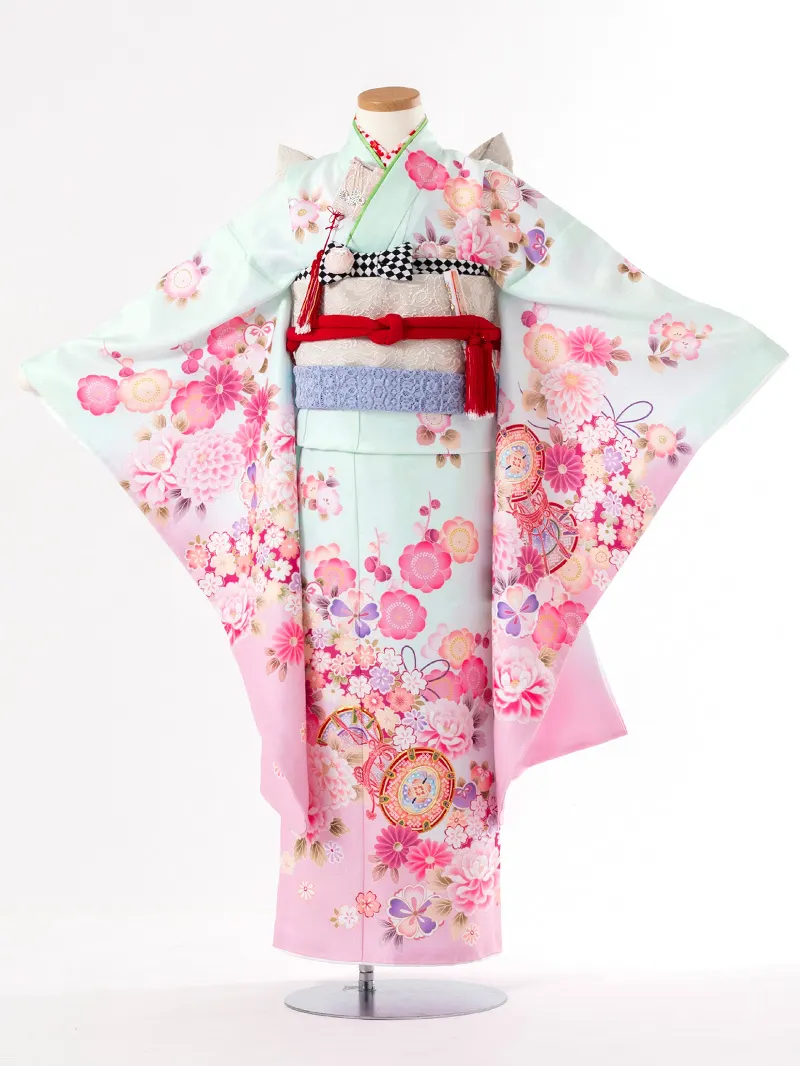 七五三レンタル(7歳女の子結び帯)7207 ミント 鼓 薬玉