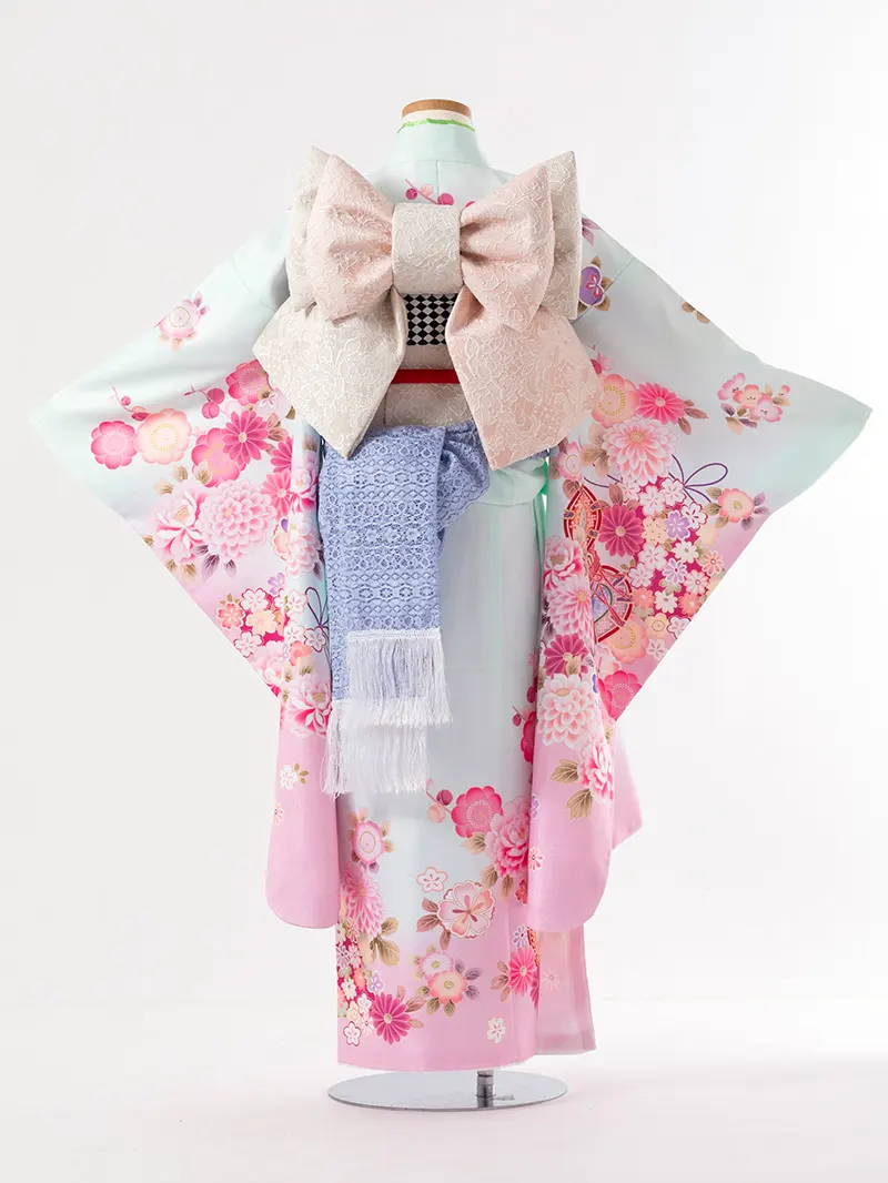 七五三レンタル(7歳女の子結び帯)7207 ミント 鼓 薬玉