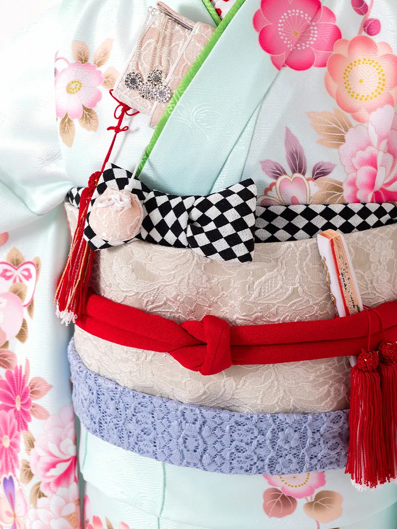 七五三レンタル(7歳女の子結び帯)7207 ミント 鼓 薬玉