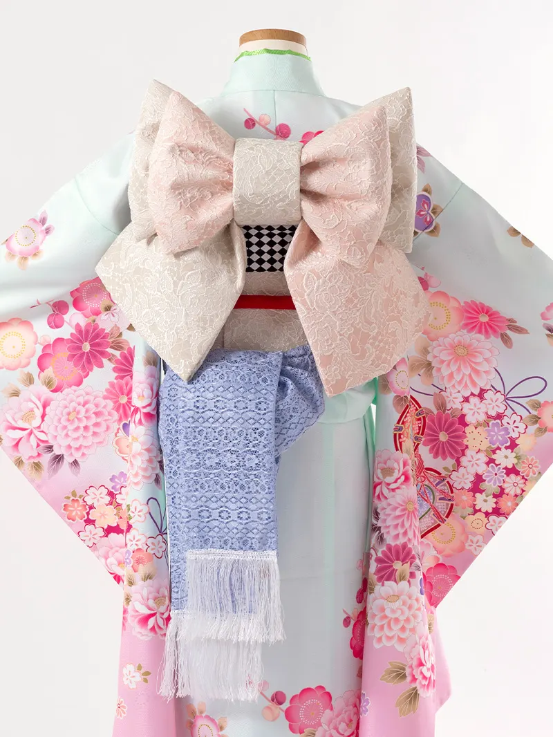 七五三レンタル(7歳女の子結び帯)7207 ミント 鼓 薬玉