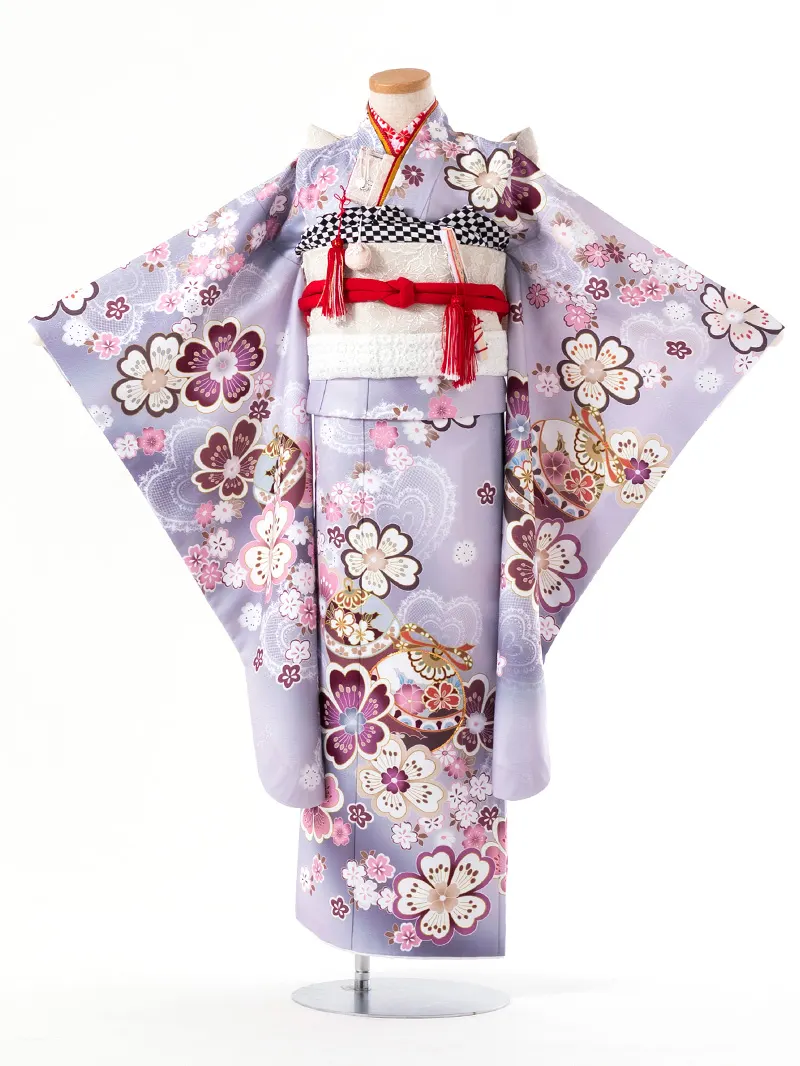 七五三レンタル(7歳女の子結び帯)7209 紫地に桜と鞠
