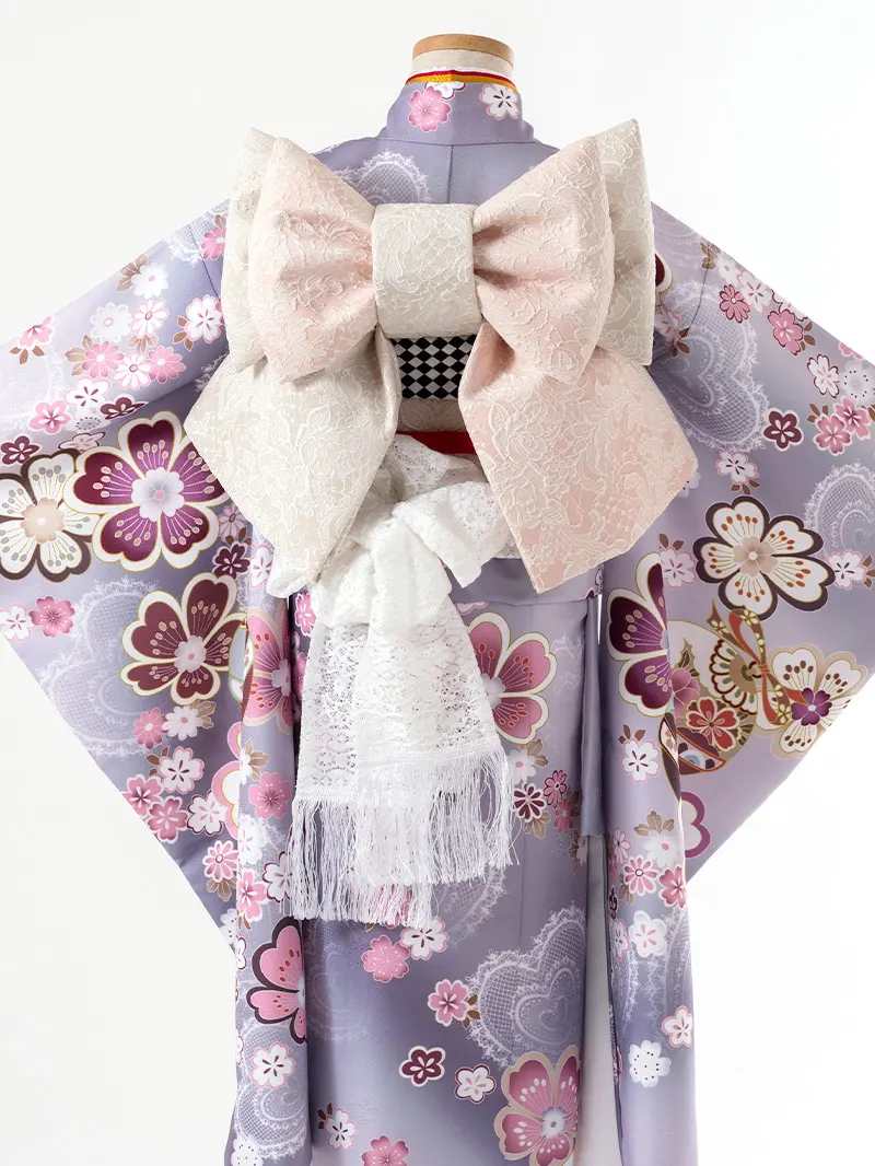 七五三レンタル(7歳女の子結び帯)7209 紫地に桜と鞠
