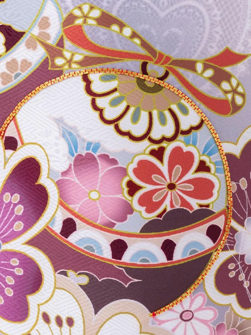 七五三レンタル(7歳女の子結び帯)7209 紫地に桜と鞠