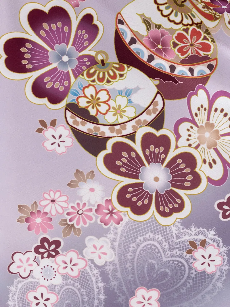 七五三レンタル(7歳女の子結び帯)7209 紫地に桜と鞠