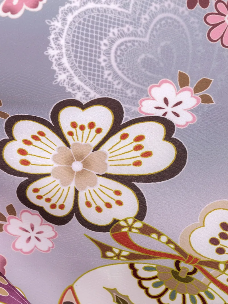 七五三レンタル(7歳女の子結び帯)7209 紫地に桜と鞠