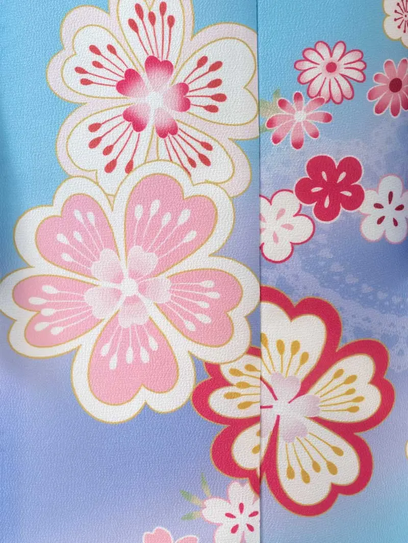 七五三レンタル(7歳女の子結び帯)7231 水色 薄紫 鞠 桜