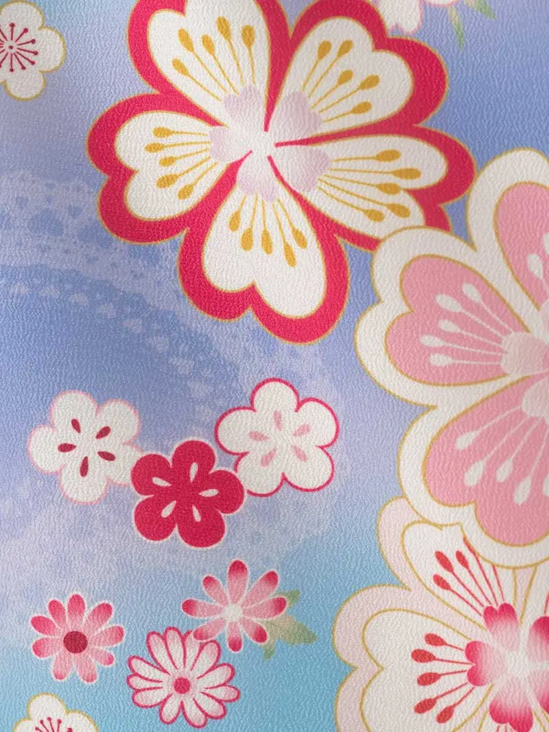 七五三レンタル(7歳女の子結び帯)7231 水色 薄紫 鞠 桜