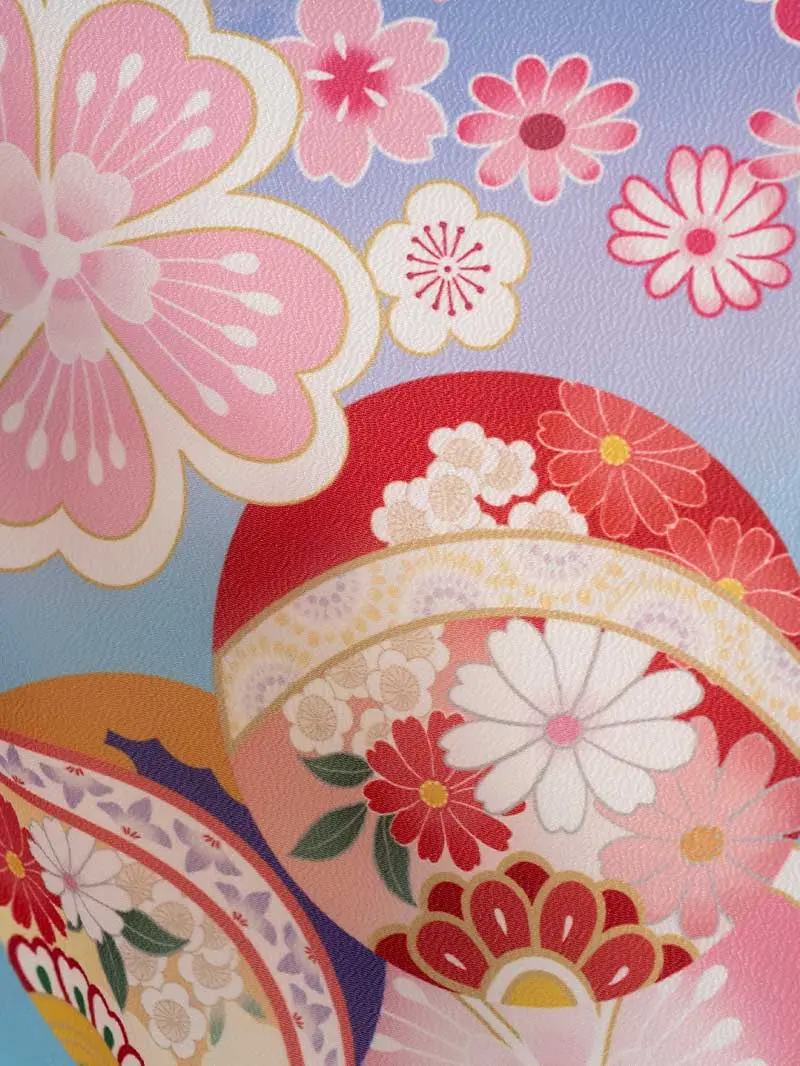七五三レンタル(7歳女の子結び帯)7231 水色 薄紫 鞠 桜