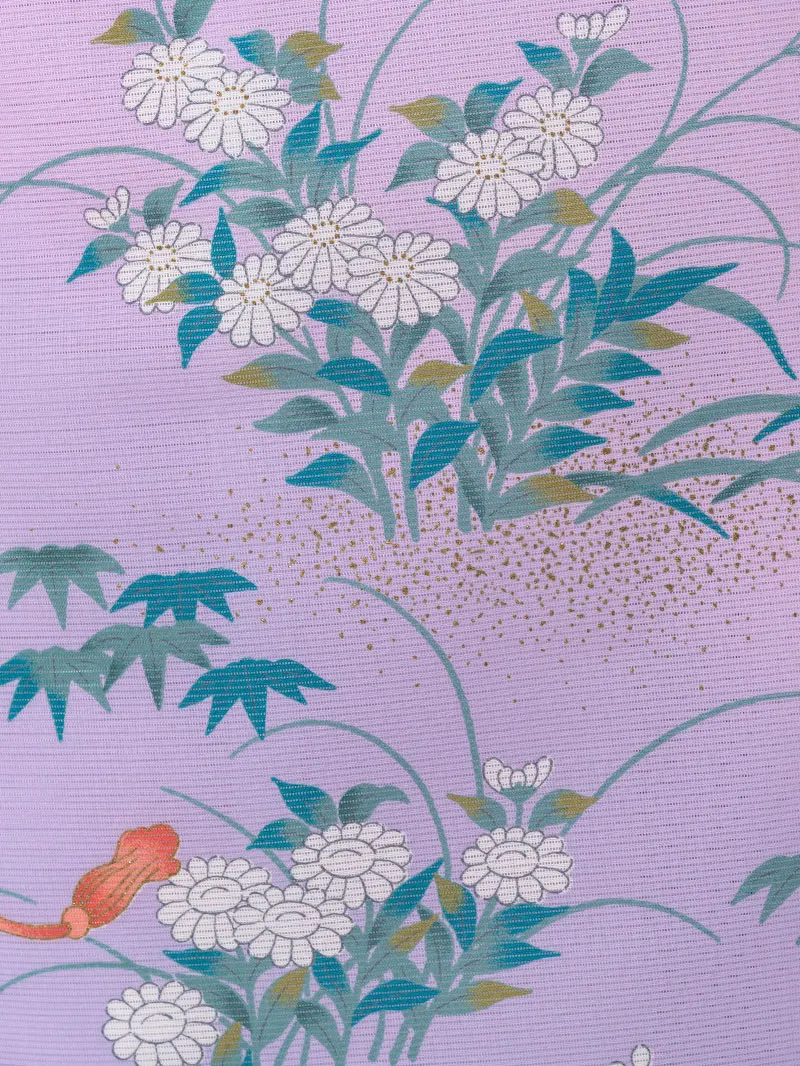 夏着物 付下げ 絽 001 「薄紫地に菊と絵巻」