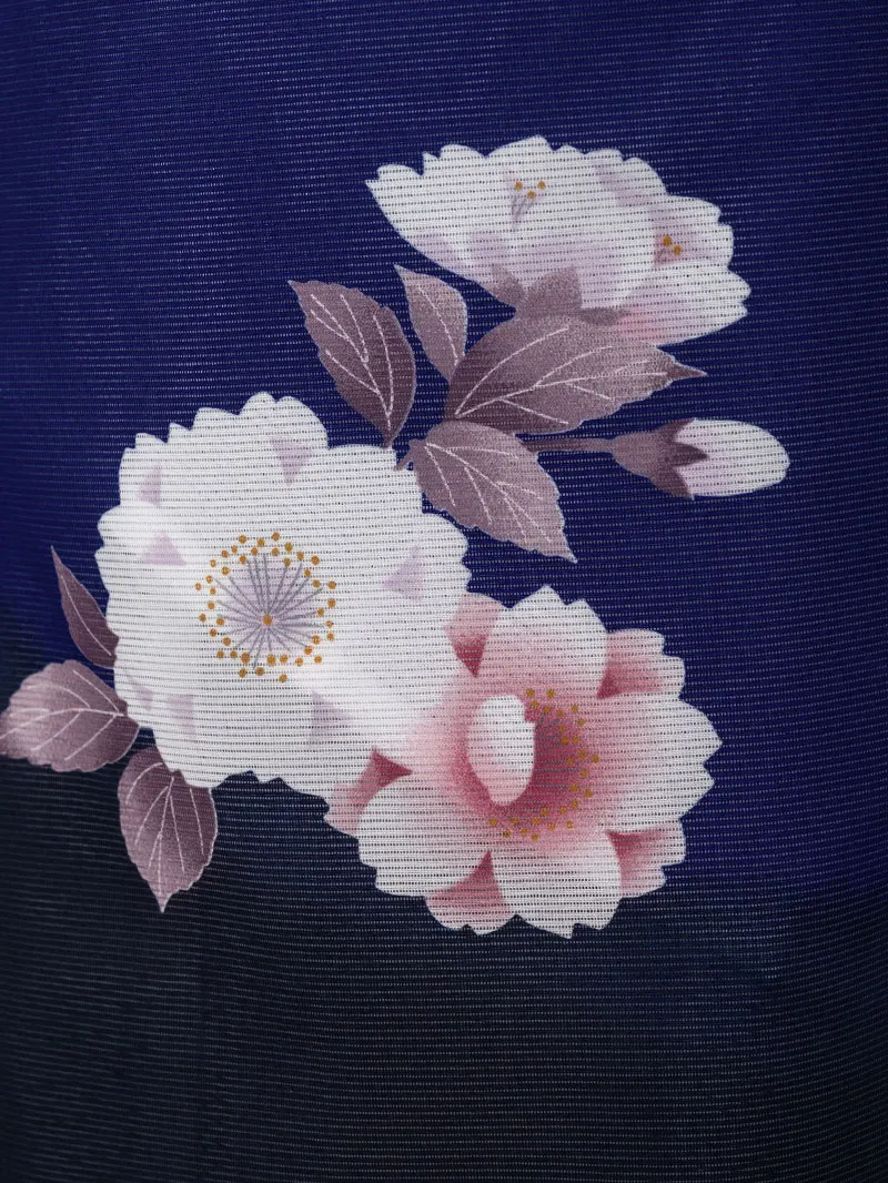 夏着物 付下げ 絽 002 「紺地に八重桜」