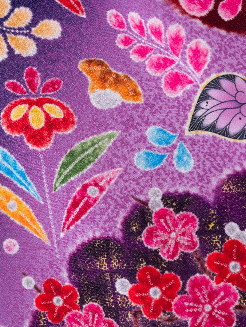 女児袴レンタル(7歳)0099 青紫地に蝶と辻が花風＆バイカラー袴ミント